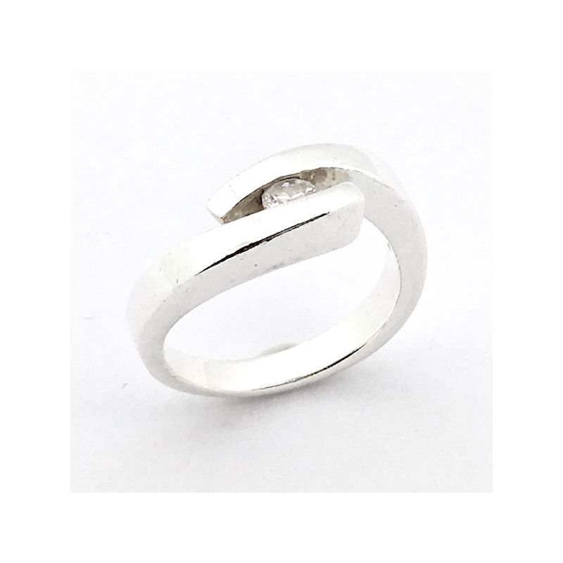 Image 1 of Silver solitaire ring; zirconia
