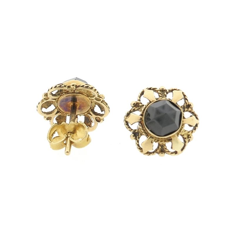 Image 10 of Gold floral stud earrings with garnet