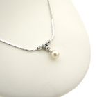 Image 4 of White gold necklace with pearl and diamond; 0.20 ct. | 49.5 cm