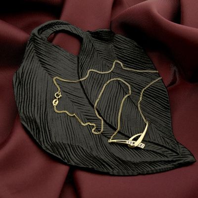 Image 2 of Gold gourmet link necklace with fixed pendant | 42 cm | Zirconia