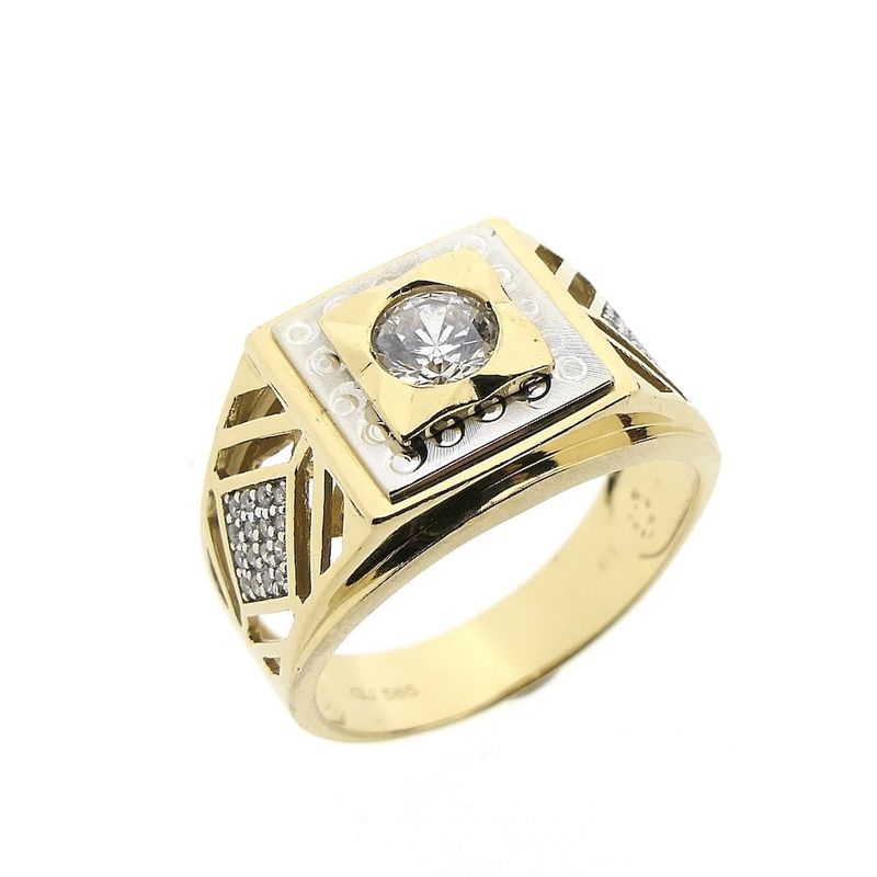 Image 1 of Two-tone gold men's ring with zirconia | Art Deco