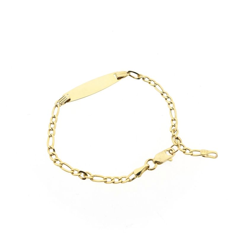Afbeelding 6 van Gouden figaroschakel kinderarmband met graveerplaatje | 13 cm - 14,5 cm