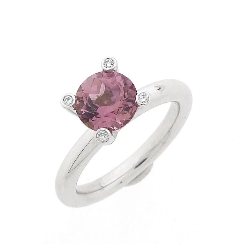 Image 1 of White gold 'Phlox' ring set with pink tourmaline and diamond; 0.04 ct. | Bron Jewelry