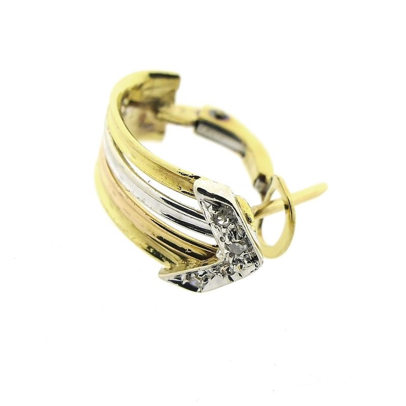 Image 6 of Tricolor gold stud earrings with diamond; 0.04 ct.