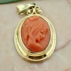 Image 5 of Vintage gold pendant with blood coral cameo