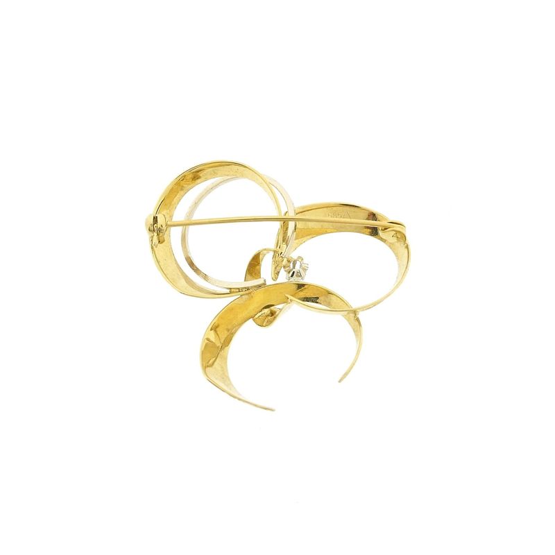 Image 3 of Vintage two-tone gold fantasy brooch with diamond; 0.035 ct.