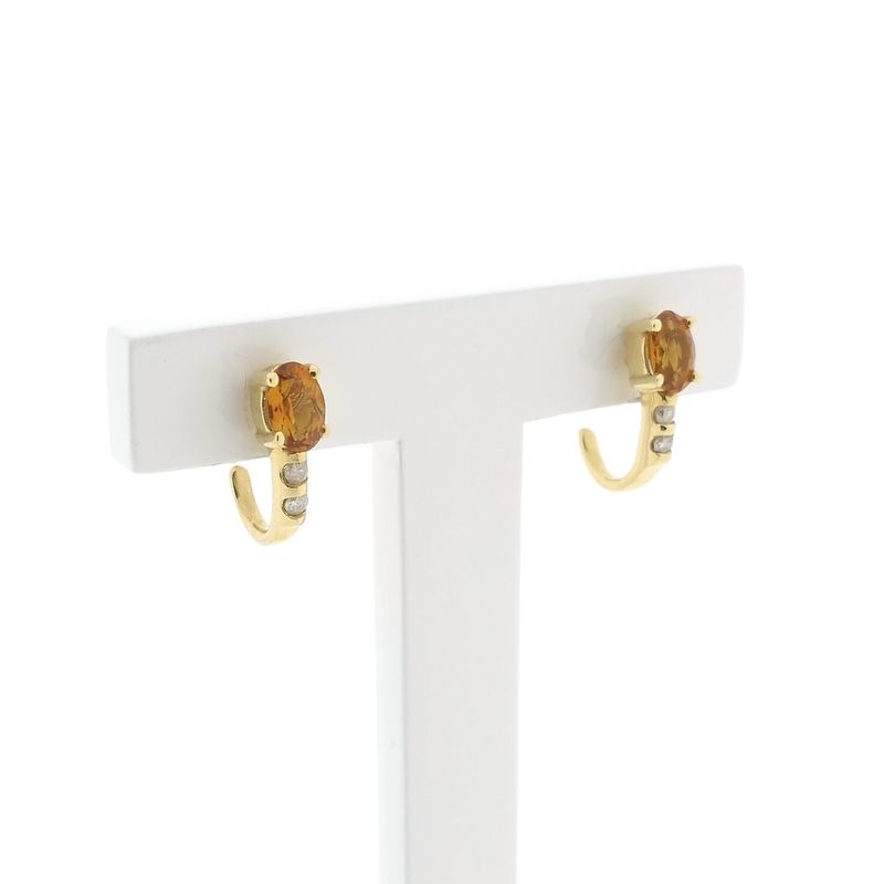 Image 3 of Gold stud earrings with citrine and diamonds; 0.08 ct.