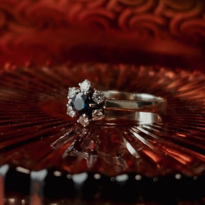 White gold ring with sapphire and diamond | 0.24 ct. Image 2 of White gold ring with sapphire and diamond | 0.24 ct.