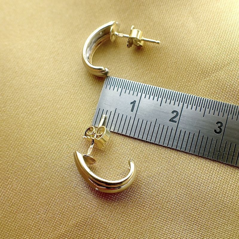 Image 7 of Bicolor gold stud earrings hemisphere | Diamond 0.04 ct.