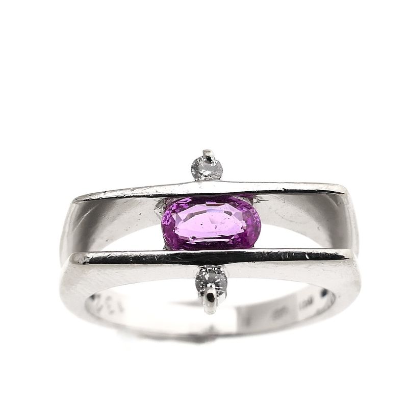 Image 2 of White gold ring with pink sapphire and diamond; 0.06 ct.