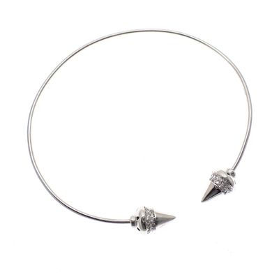 Image 2 of Silver clamp bracelet with decorated ends; Size M