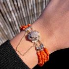 Image 9 of Antique red coral beaded bracelet with bicolor gold clasp.