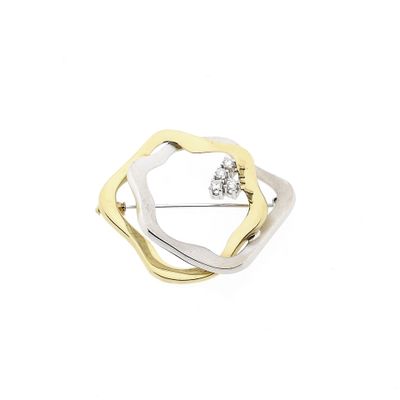 Afbeelding 1 van Bicolor gouden broche met diamanten; 0,06 ct. 