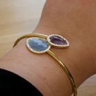 Image 7 of Gold bangle with chalcedony and zirconia; Size S/M