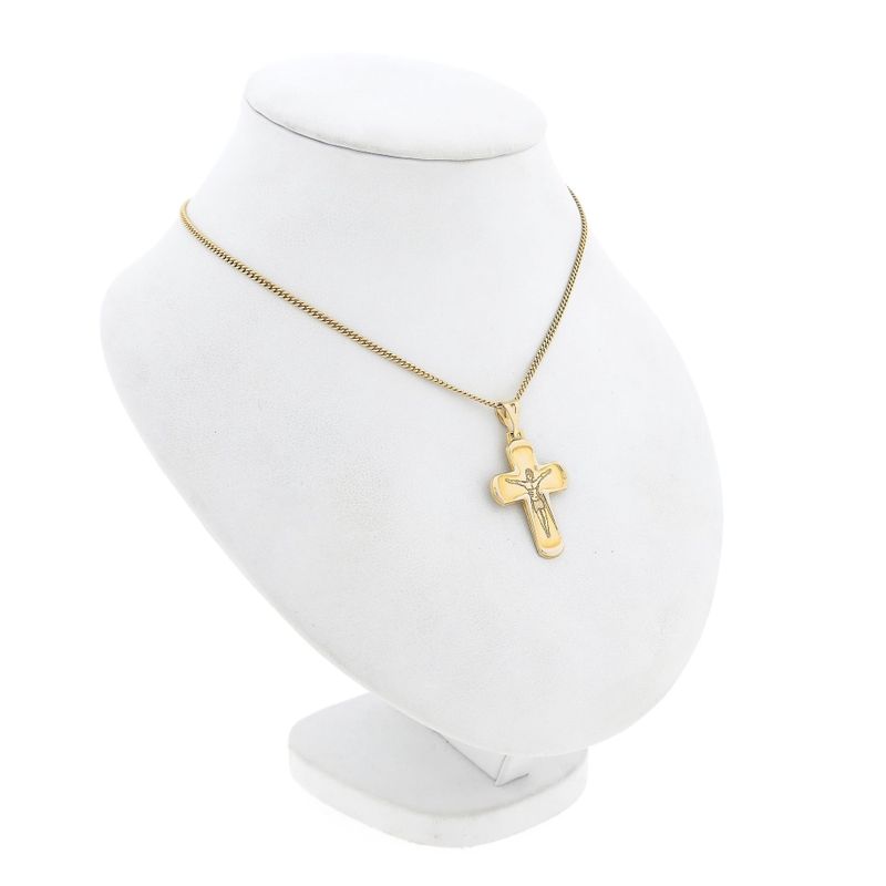 Image 5 of Bicolor Gold Cross Pendant with Engraved Corpus