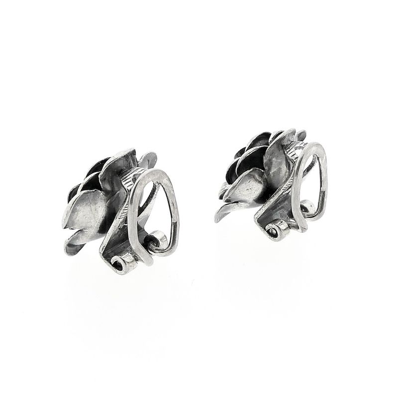 Image 4 of Silver rose clip-on earrings