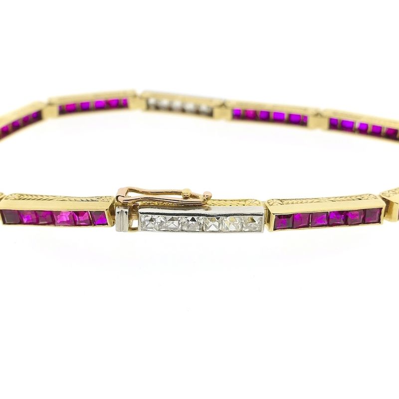 Image 4 of Gold bar link bracelet with rubies and diamonds