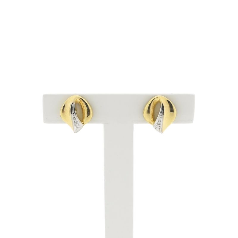 Image 1 of Bicolor gold stud earrings with diamond | 0.01 ct.