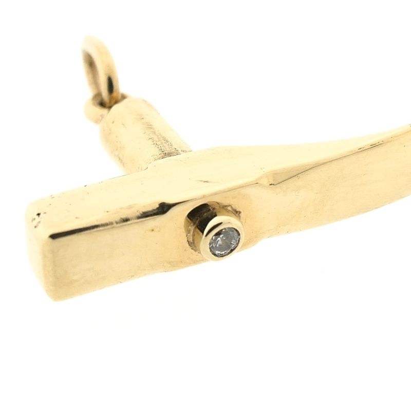 Image 4 of Gold pendant of a paver's hammer with zirconia