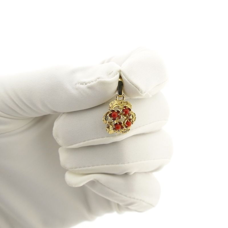Image 11 of Gold floral pendant with blood coral