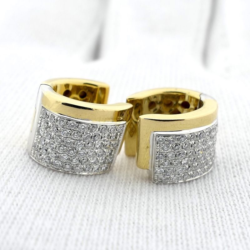 Image 11 of Two-tone gold hinged hoop earrings, pavé, with diamonds; approx. 0.51 ct.