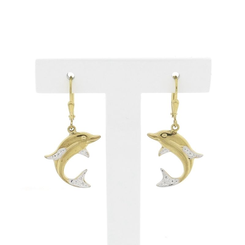Image 1 of 8-karat bicolor dolphin earrings