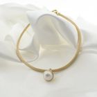 Image 3 of Gold mesh link necklace with pearl pendant