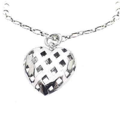 Image 2 of Silver anchor link chain with a heart pendant; ZINZI