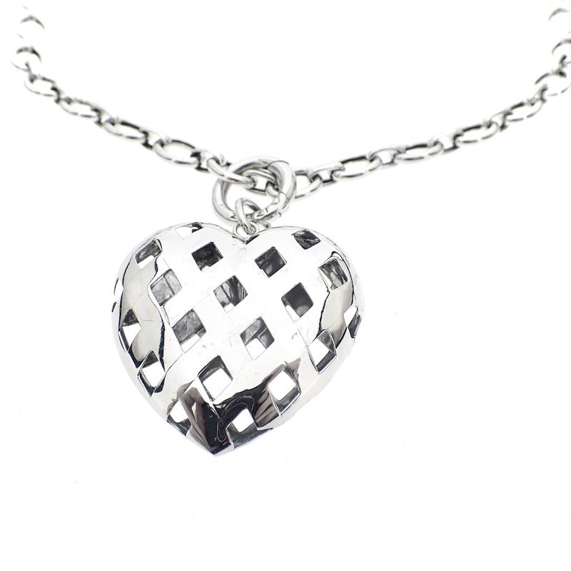 Image 2 of Silver anchor link chain with a heart pendant; ZINZI