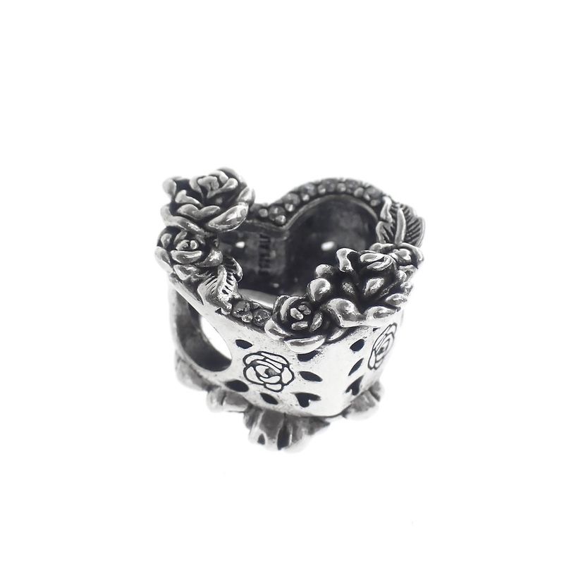 Image 7 of Pandora Charm; Silver; Open Heart and Rose Charm