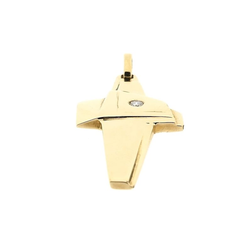 Image 5 of Gold pendant of an abstract cross with diamond; 0.05 ct.