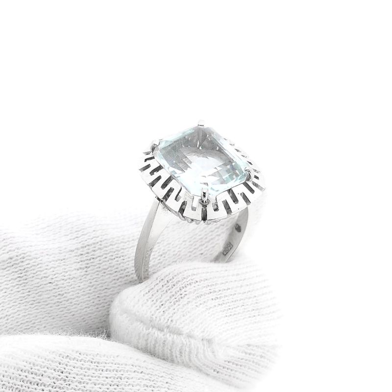 Image 9 of 14K White Gold Ring with Light Blue Zirconia; Size 17.5