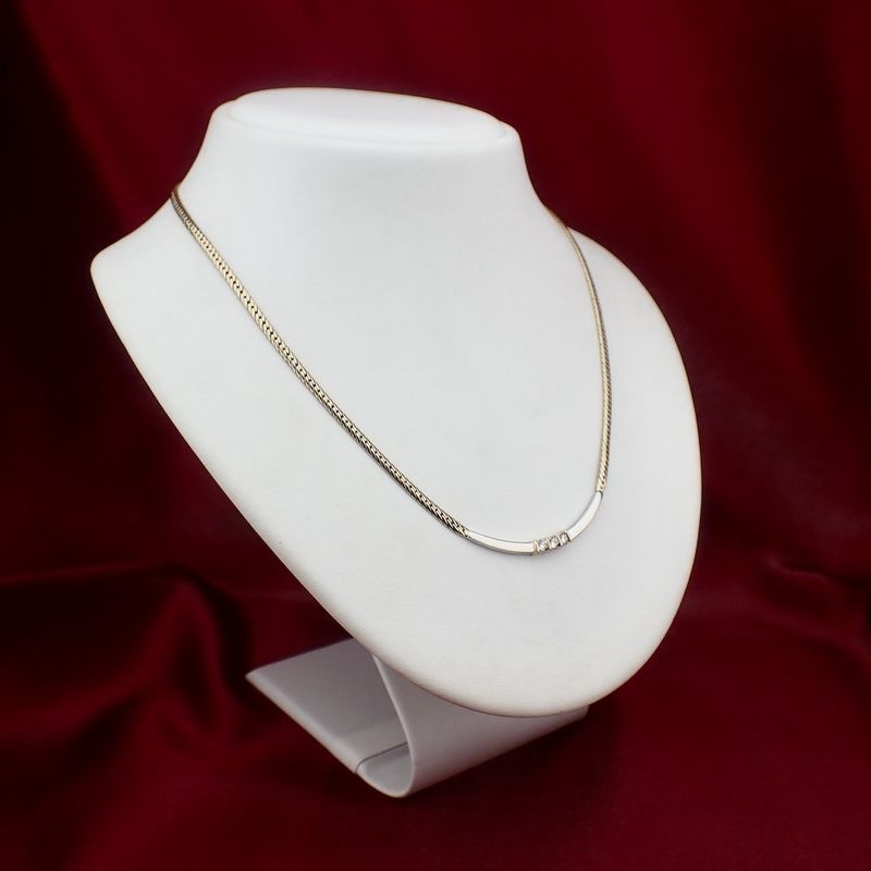 Image 6 of Two-tone gourmet link necklace with diamond pendant; 0.21 ct. | 41.5 cm