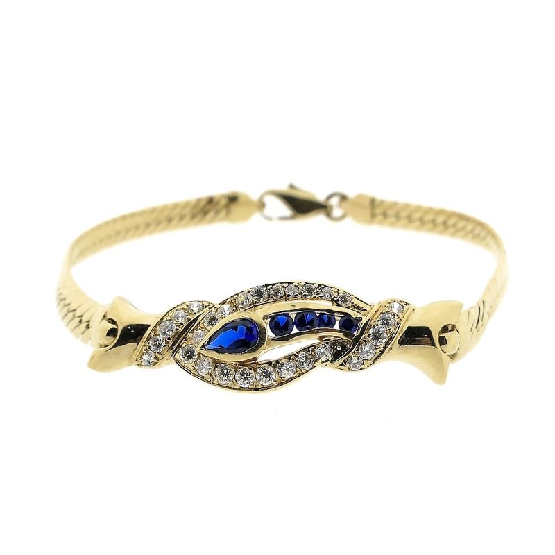 Image 4 of Gold flat gourmet link bracelet with synthetic sapphire and zirconia | 20.5 cm