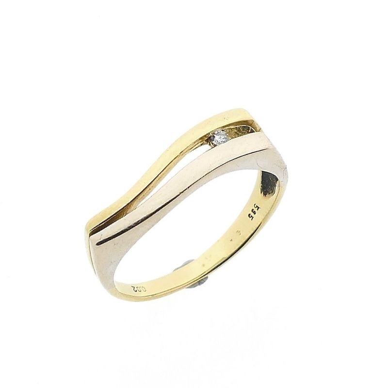 Image 1 of Two-tone gold ring with diamond; 0.02 ct.