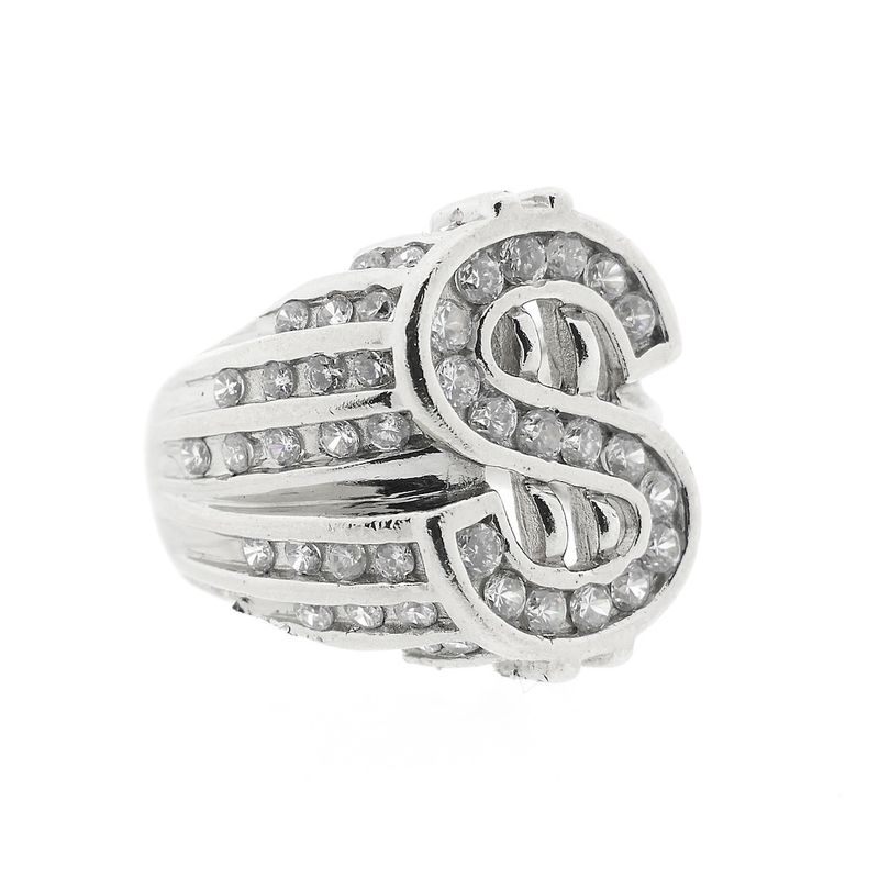 Image 5 of Silver men's ring with a dollar sign and zirconia