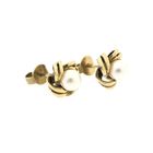 Image 6 of Golden floral stud earrings with cultured pearl