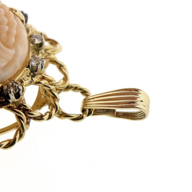 Image 10 of Antique gold pendant with cameo, sapphire and diamonds; 0.21 ct.
