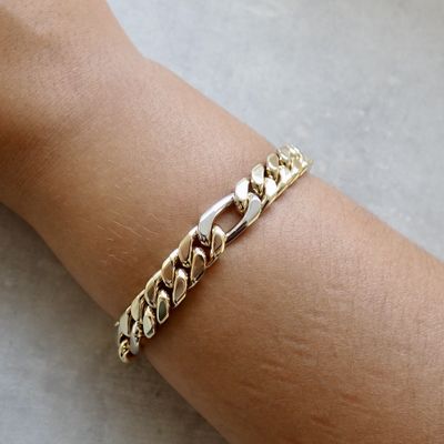 Solid two-tone gold Figaro link bracelet Image 2 of Solid two-tone gold Figaro link bracelet
