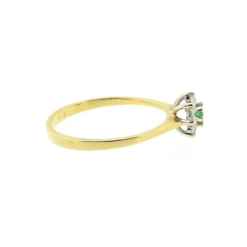 Image 7 of Gold subtle entourage ring with 0.08 ct. diamond & emerald