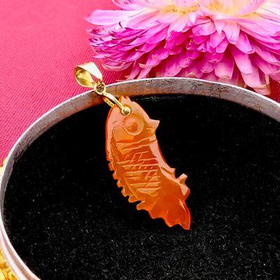 Gold Pendant with Carved Carnelian Fish; 14 Karat Image 2 of Gold Pendant with Carved Carnelian Fish; 14 Karat