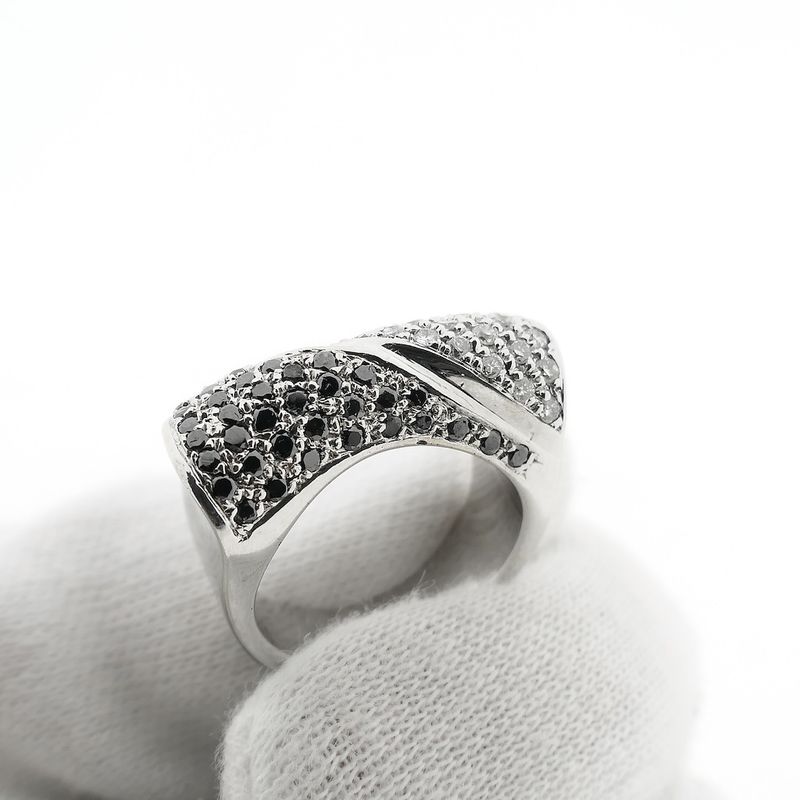Image 6 of White gold pavé ring with black moissanite and diamonds; Approx. 1.08 ct.