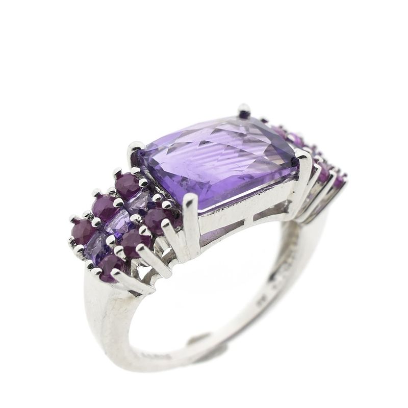 Image 7 of Silver ring with ruby ​​and purple zirconia