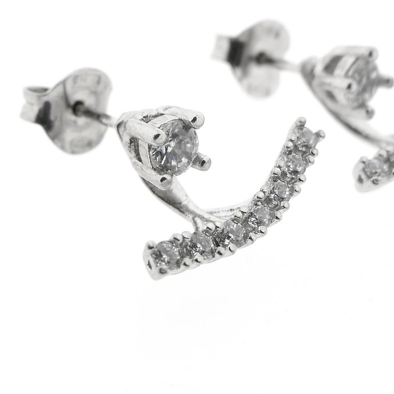 Image 5 of Silver stud earrings with zirconia | Ear jacket