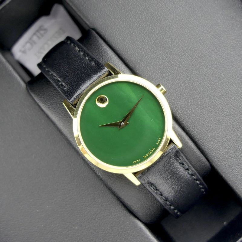 Image 12 of Movado Museum Classic; Gold-plated women's watch with green 'Mother of Pearl' dial; 0607633