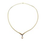 Image 1 of Gold matte ladies' necklace with pearl and diamonds; 0.12 ct.