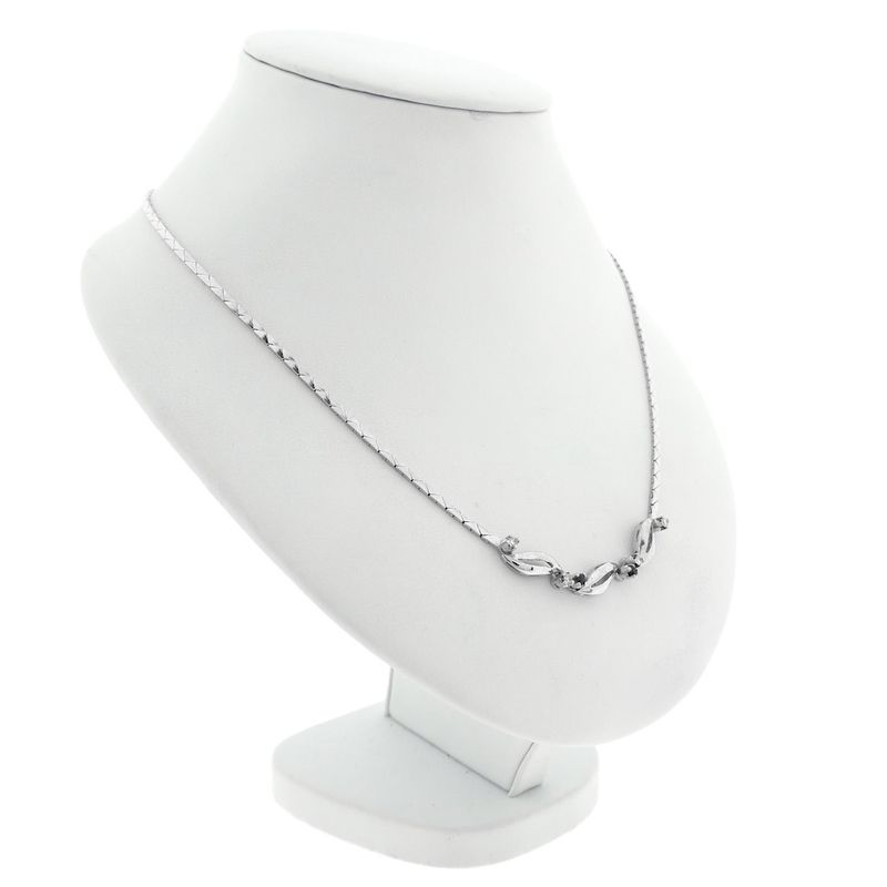 Image 4 of White gold necklace with fixed pendant of sapphires and diamonds; 0.14 ct.