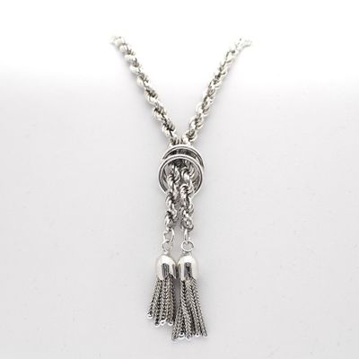 Image 1 of Silver twisted necklace with two tassels | 45 cm