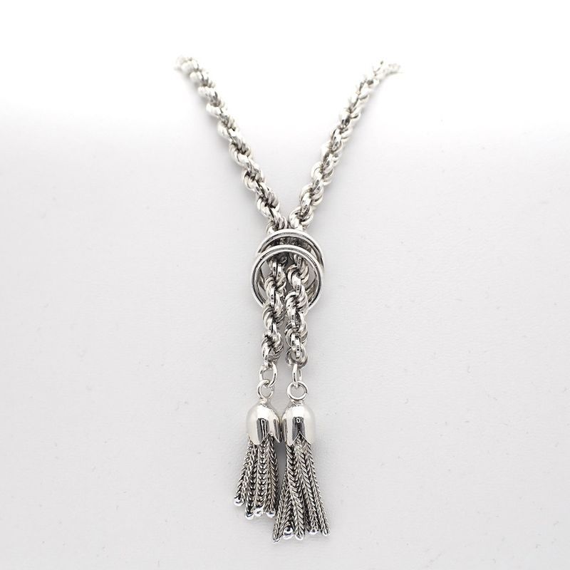 Image 1 of Silver twisted necklace with two tassels | 45 cm