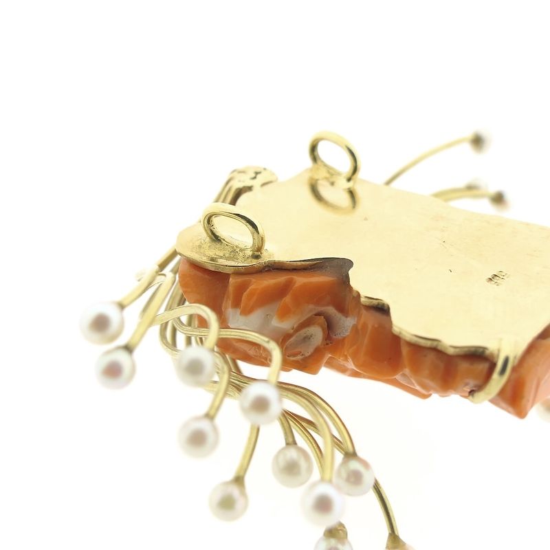 Image 3 of Golden Medusa pendant in blood coral and pearls